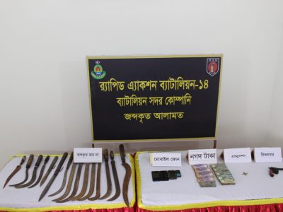 নান্দাইলে রিভলবার, গুলি, বিপুল পরিমাণ দেশীয় অস্ত্রসহ গ্রেফতার ১