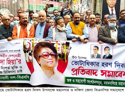 ময়মনসিংহে বিএনপির ভোটাধিকার হরণ দিবস পালন