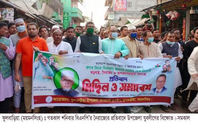 ফুলবাড়ীয়ায় যুবলীগের বিক্ষোভ মিছিল