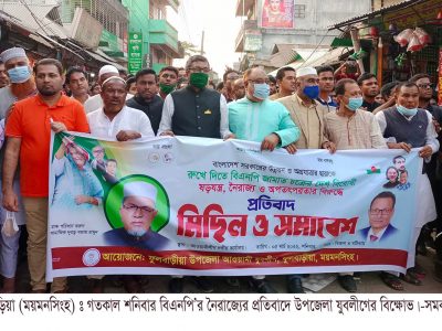 ফুলবাড়ীয়ায় যুবলীগের বিক্ষোভ মিছিল