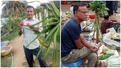 গ্রামীণ বাজারে ডক্টরেট ডিগ্রীধারী কৃষকের কচুর লতি বিক্রির ছবি ভাইরাল