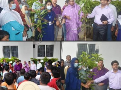 বগুড়ায় টিএমএসএস মেডিকেল কলেজ হাসপাতালের স্বাস্থ্য কর্মীদের মধ্যে ফলোদ বৃক্ষ বিতরণ
