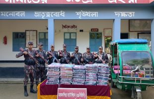 সীমান্তে বিজিবির রাতভর অভিযানে উদ্ধার হলো বিপুল পরিমান ভারতীয় শাড়ী